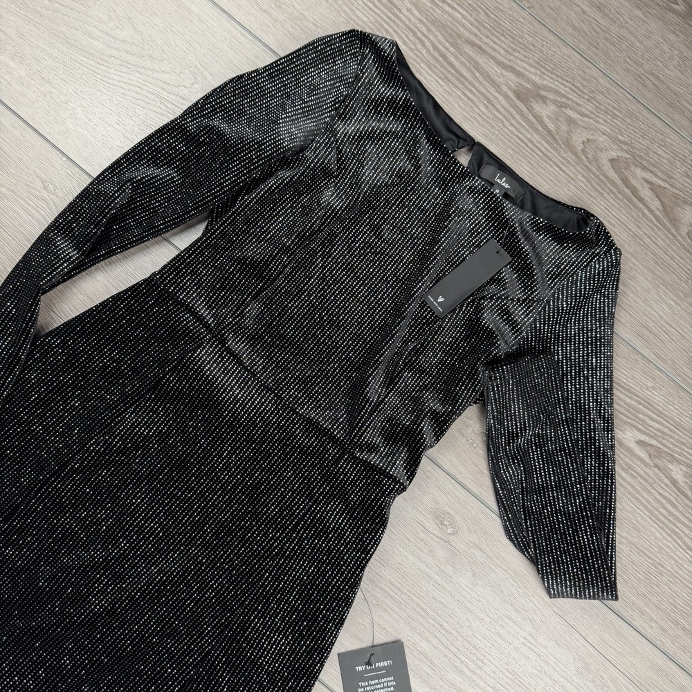 Lulus Women's Long‎ Sleeve Shimmer Fabric Skater Dress Black Medium New